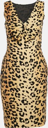 Love Moschino Brown Leopard Print Velour Bow Detail Short Dress