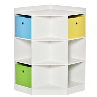 HOMCOM 3 Tier Kids Bookcase Toy Organiser Storage w/ 3 Fabric Drawers - White | TJ Hughes