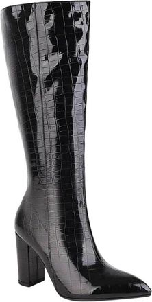 Generic Womens Plus Size Mesh Stone Grain Pointed Toe Chunky Heel Boots Striped Winter Warm Lining Knee