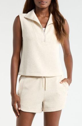 Lord & Taylor Dreamweave Sleeveless Half Zip Mock Neck Top in Heather Brown Rice at Nordstrom, Size X-Small