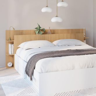 IDMarket Cabecero De Pie Juliette Para Camas De 140 Y 160 Cm Con Compartimentos Portaobjetos Efecto Listones De Madera
