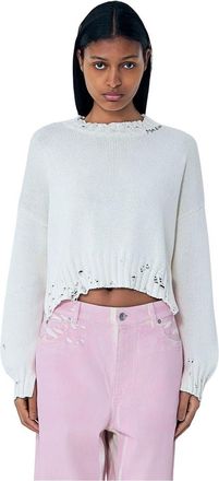 Marni Logo Motief Sweater - Dames - Ronde hals truien - Wit - S - Katoen - Truien & Vesten