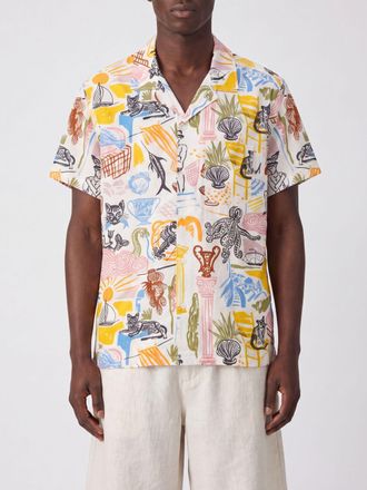 Closed Graphic Print Short-Sleeved Cotton Bowling Shirt with Cuban Collar