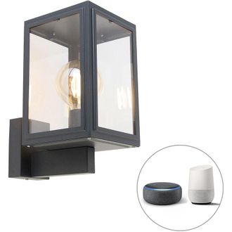 QAZQA R&uacute;stico L&aacute;mpara De Pared Inteligente Gris Con Bombilla Inteligente G95 - Sutton Up Acero Inoxidable /vidrio Cubo /cuadrada Adecuado Para Led Max. 1 X 