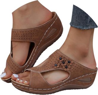 Generic Womens Sandals & Slides Slip on Sandals for Women UK Comfortable Sliders Fashion Non Slip Slippers Orthopedic Arch Support Outdoor Open Toe Wedge Shoe