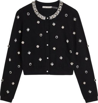 Alice & Olivia Dollie Embellished Stretch-wool Cardigan - Black - S (UK8-10 / S)
