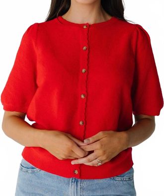 Wishlist Puff Sleeve Button-Up Sweater Cardigan In Cherry