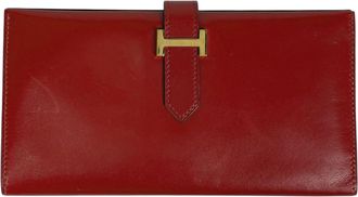 Herm&egrave;s Bearn Box Calf Leather Long Wallet (Bi-Fold) (Pre-Owned)