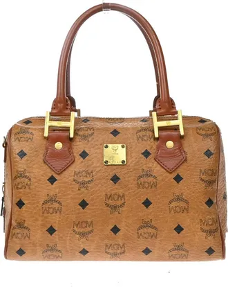 MCM Visetos Logogramme Canvas And Leather Brown Leather Handbag (Pre-Owned)