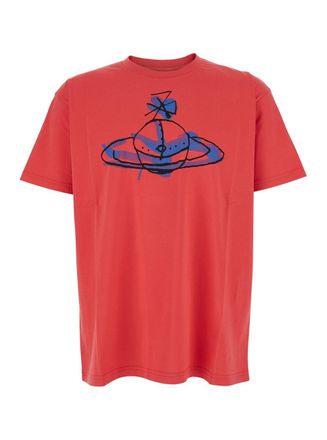 Vivienne Westwood Red Crewneck T-shirt With Maxi Orb On The Front In Cotton Man