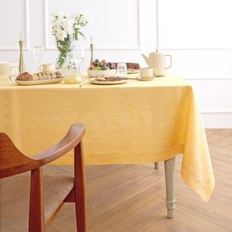Solino Home Linen Tablecloth for Dining Table, Holiday and Everyday Dining Table Decor - Athena in Chambray Mustard at Nordstrom, Size X-Large