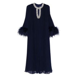 Self Portrait Kleedjes, Dames, Blauw, L, Chiffon, Chiffon Feather Midi Dress