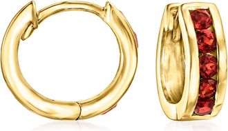 Ross-Simons Garnet Huggie Hoop Earrings in 18kt Gold Over Sterling