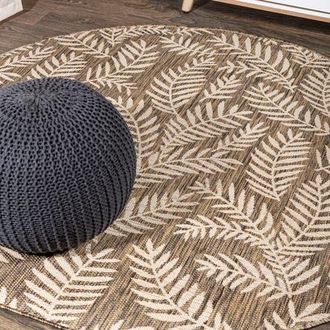 Jonathan Y Designs Nevis Palm Frond Indoor/Outdoor Round Area Rug in Brown/beige at Nordstrom, Size 5Ft 0In X 5Ft 0In