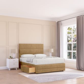 Sloomy Monaco Plush Bed Set, No Drawers Mattress & 54 Headboard in Light Brown | Size: Single