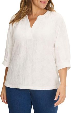 Nic+Zoe Lace Split Neck Top in Paper White at Nordstrom, Size 2X