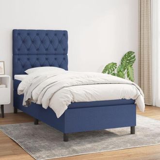 vidaXL Cama Box Spring Con Colch&oacute;n Tela Azul 80x200 Cm Vidaxl