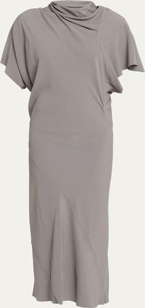 Rick Owens Cowl-Neck Short-Sleeve Silk Midi Dress