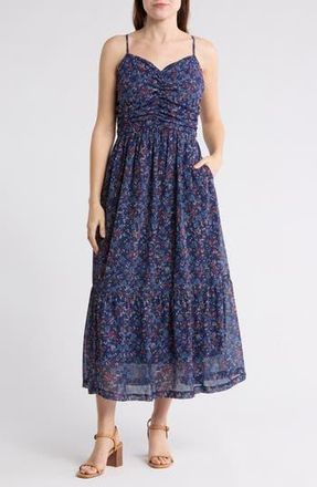 Wishlist Shirred Floral Maxi Dress in Navy Floral at Nordstrom Rack, Size Medium