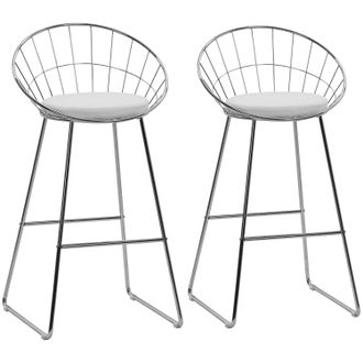 Happy Garden Pack De 2 Taburetes De Bar De 75cm En Metal Cromado Y Coj&iacute;n Blanco Alex
