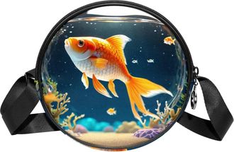 Generic Circle Crossbody Bag for Women, Fish Crystal Ball Small Sling Bag Daypack with Zipper Adjustable Shoulder Straps Casual Ladies Girls Round Purse