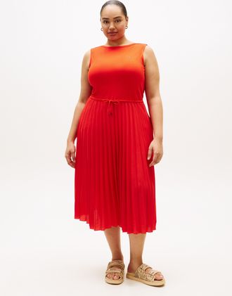 Tommy Hilfiger Sommerkleid TOMMY HILFIGER CURVE CRV 5X2 SLASH-NK MIX MEDIA DRS, Damen, Gr. 48, N-Gr, fireworks, Web, Obermaterial: 95% Viskose, 5% Elasthan, unifarbe