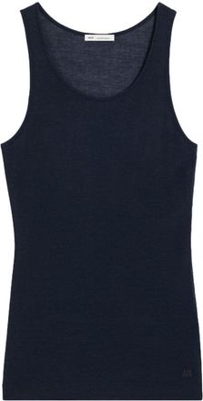 Ami logo-embroidered cotton-blend top - women - Polyamide/Cotton - S - Blue