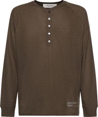 Golden Goose Long Sleeve Tops, male, Brown, Size: L Buttoned Round-neck T-shirt
