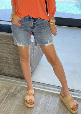 Judy Blue Distressed Bermuda Shorts In Blue