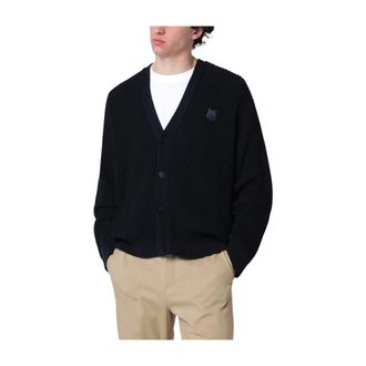 Maison Kitsun&eacute; Fox Head Cardigan - male - Maison Kitsun&eacute; - Cardigans - Blue - 2XL - Knitwear
