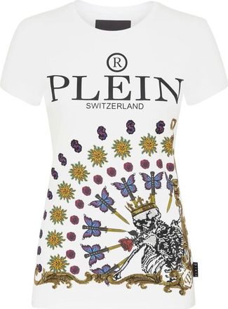 Philipp Plein Tops, Dames, Wit, S, Katoen, T-Shirt Ronde Hals Tattoo