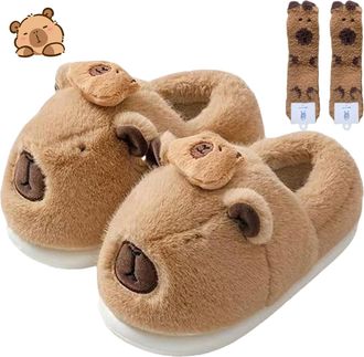 Generic Capybara Slippers for Women and Men, Plush Fluffy Cotton Slippers for Indoors and Outdoors, Warm, Non-Slip, Soft Winter Slippers ( C,10-10.5)