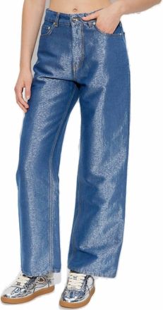 Ganni Shiny Weft Denim Jeans In Blue
