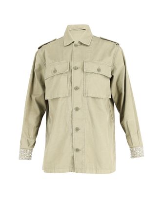 Saint Laurent Saint Laurent Versierde Manchetten Militair Jack in Licht Khaki Katoen