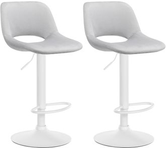 Clp Clp - Set De 2 Taburetes De Bar Camden En Terciopelo Gris Claro Metal Blanco Mate