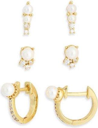 Nordstrom Rack Assorted 3-Pack Cubic Zirconia & Faux Pearl Earrings Set in Clear- White- Gold at Nordstrom Rack