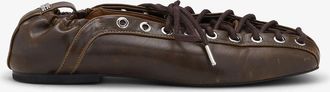 Ganni Lace-Up Ballerinas in Dark-Olive Oleatex - Size 35 Green