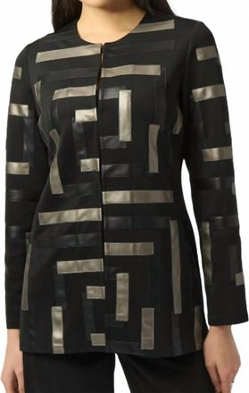 Joseph Ribkoff Geometric Long Sleeve Formal Shirt In Black/pewter
