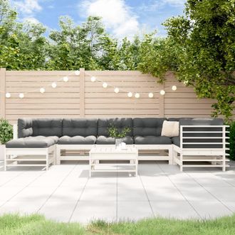 vidaXL Juego De Muebles Jard&iacute;n 8 Pzas Y Cojines Madera Maciza Blanco Vidaxl