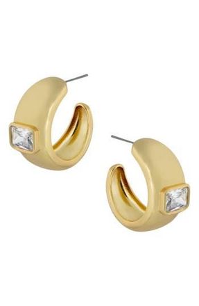 Kenneth Jay Lane CZ Emerald Cut Inlay Wide Hoop Earrings in Clear/Gold at Nordstrom Rack