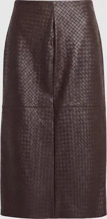 Jeanne Vouland Jupe Rogger Taille Haute, Mi-Longue Simili Chevron Chocolat