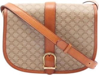 Celine Pre-owned Macadam Coated Canvas Shoulder Bag - Dames - Vintage Schoudertas - Beige - ONE Size - Leer - Vintage