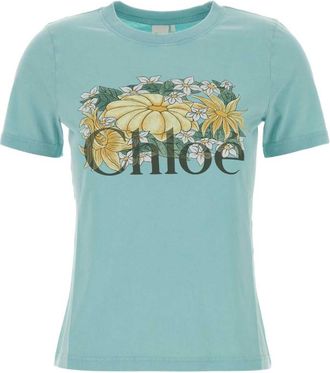 Chlo&eacute; Light Blue Graphic Crew Neck T-Shirt