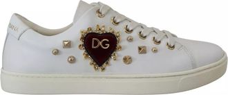 Dolce & Gabbana White Leather Gold Red Heart Sneakers Womens Shoes (Pre-Owned)