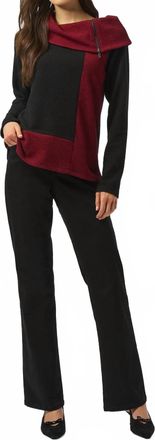 Joseph Ribkoff Zipper Cowl Neck Pullover Sweater In Black/red