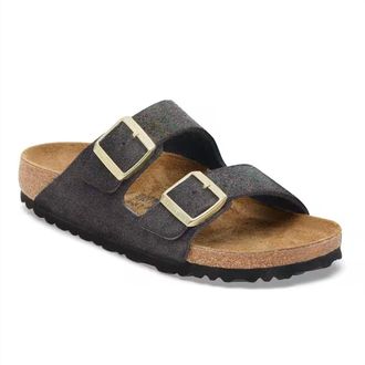 Birkenstock Womens Arizona Sandal In Black Suede Shimmering
