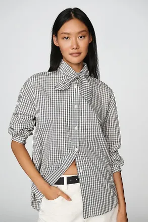 Elodie Clair 100% Cotton Tie-Neck Shirt Top
