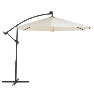 Beliani Sombrilla De Jard&iacute;n De Poli&eacute;ster Beige Con Iluminaci&oacute;n Led &Oslash; 285 Cm Mecanismo De Manivela Poste De Aluminio Corval