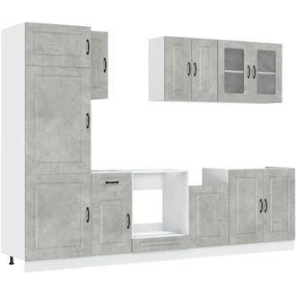 vidaXL Vidaxl - Mueble Cocina Kalmar Gris Hormig&oacute;n 8 Pzas Madera Contrachapada