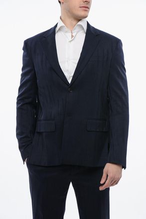 Off-white Blazer in Misto Lana Vergine SHIBORI con Design Jacquard Off-White